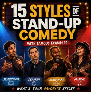 15 styles of stand-up comedy including observational, storytelling, deadpan, dark comedy and crowd work