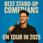Promotional image of a rising stand-up comedian on tour in 2025, symbolizing the excitement of live comedy shows this year