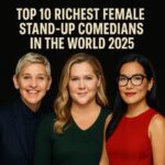 Ellen DeGeneres, Amy Schumer, and Ali Wong featured together in a promotional image for the richest female stand-up comedians 2025